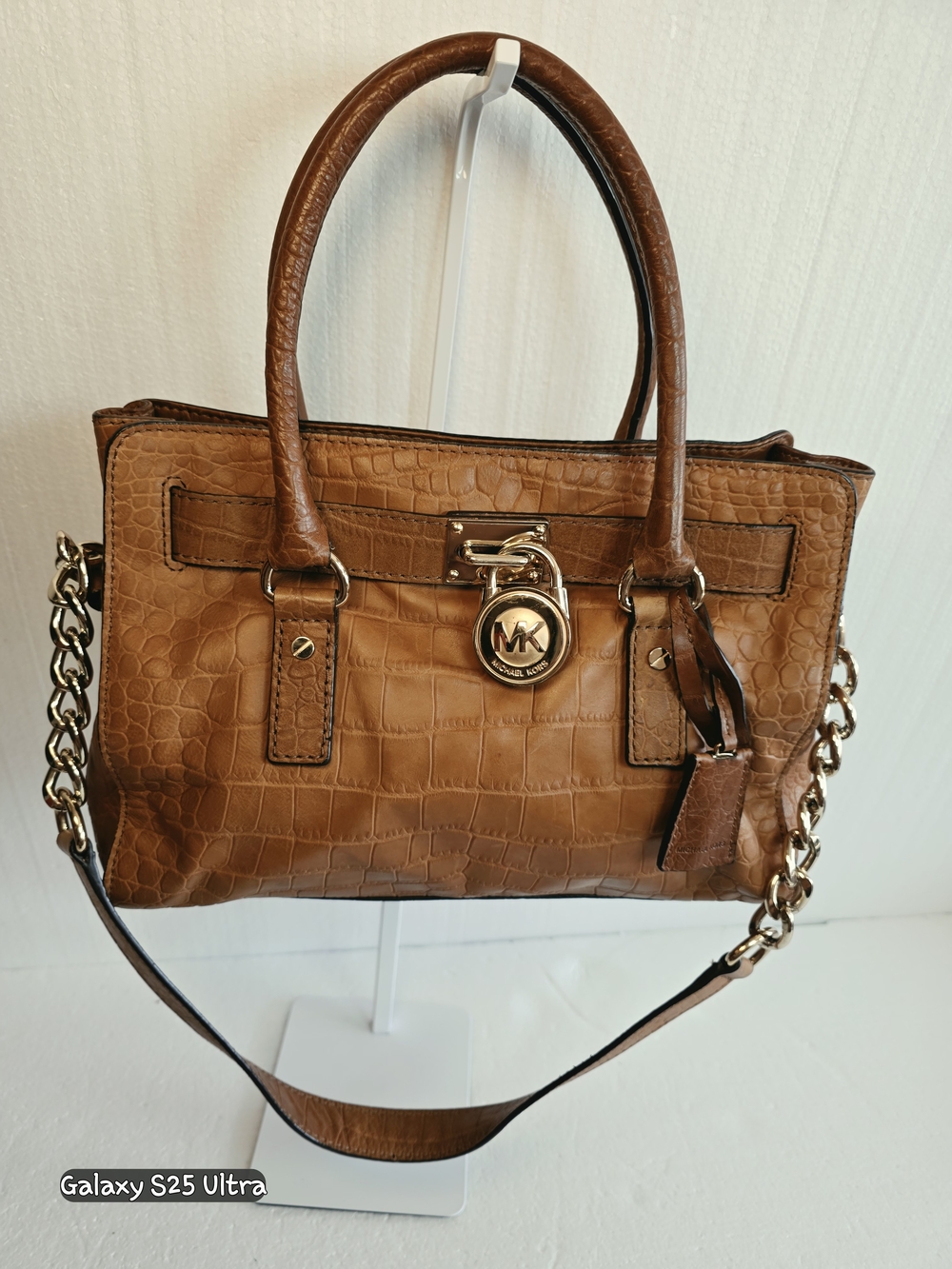Michael Kors Brown Croc-Embossed Leather Satchel